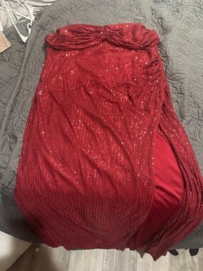 Strapless Red Sequin Evening Dress